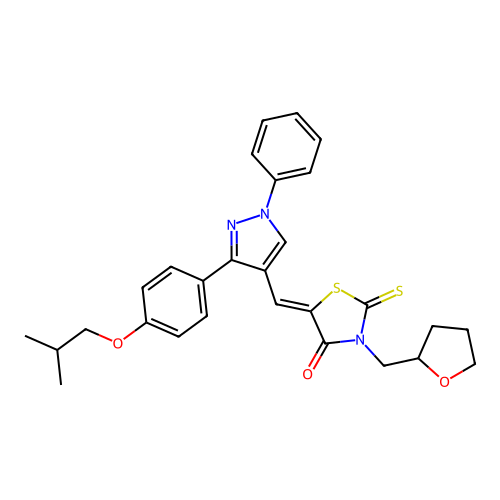 (5Z)-5-{[3-(4-isobutoxyphenyl)-1-phenyl-1H-pyrazol-4-yl]methylene}-3-(tetrahydro-2-furanylmethyl)-2-thioxo-1,3-thiazolidin-4-one structure