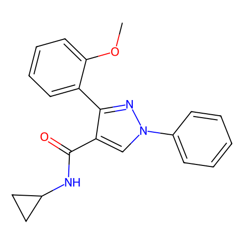 N-cyclopropyl-3-(2-methoxyphenyl)-1-phenylpyrazole-4-carboxamide structure