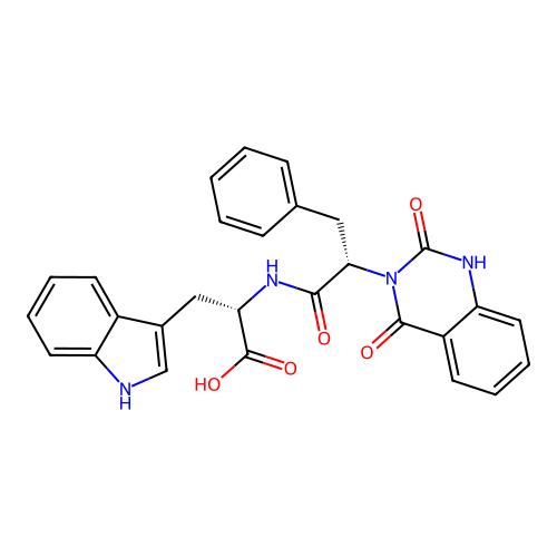 (S)-2-((S)-2-(2,4-dioxo-1,2-dihydroquinazolin-3(4H)-yl)-3-phenylpropanamido)-3-(1H-indol-3-yl)propanoic acid structure