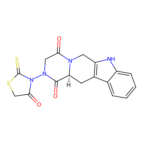 (12aS)-2-(4-oxo-2-thioxo-1,3-thiazolidin-3-yl)-2,3,6,7,12,12a-hexahydropyrazino[1',2':1,6]pyrido[3,4-b]indole-1,4-dione structure