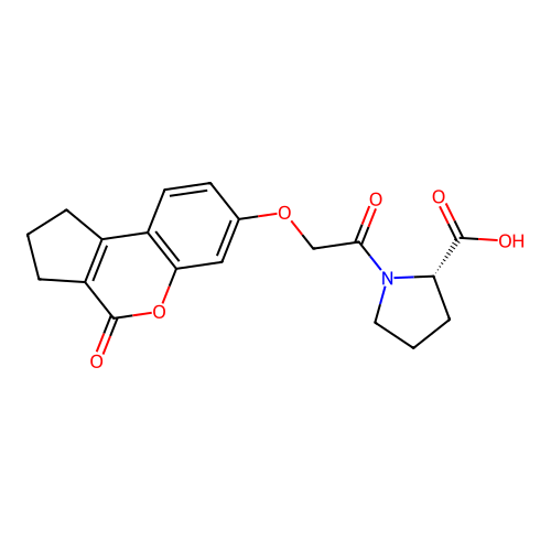 1-{[(4-oxo-1,2,3,4-tetrahydrocyclopenta[c]chromen-7-yl)oxy]acetyl}-L-proline structure