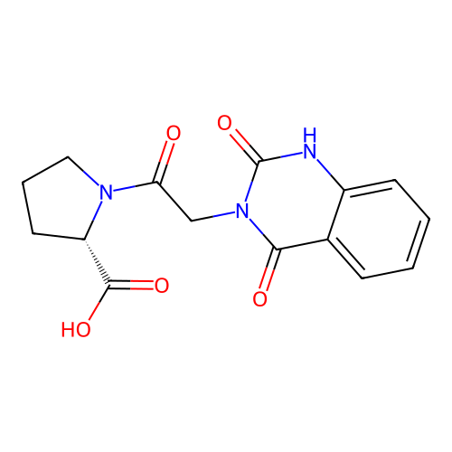 (S)-1-(2-(2,4-dioxo-1,2-dihydroquinazolin-3(4H)-yl)acetyl)pyrrolidine-2-carboxylic acid structure