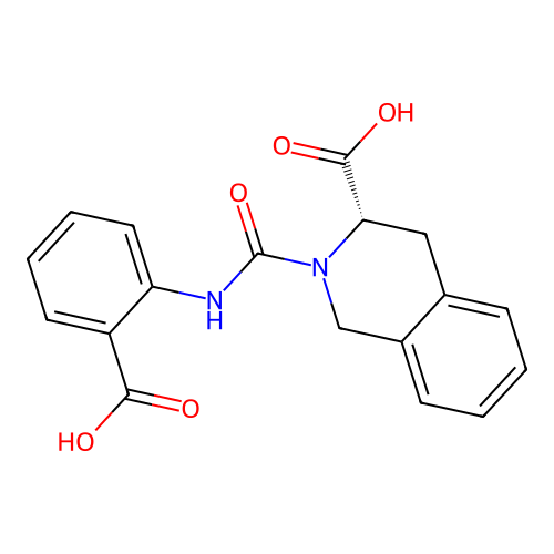 (3S)-2-[(2-carboxyphenyl)carbamoyl]-1,2,3,4-tetrahydroisoquinoline-3-carboxylic acid structure