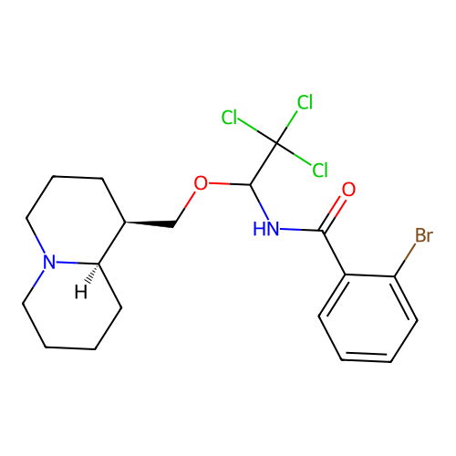 2-bromo-N-(2,2,2-trichloro-1-(((1R,9aR)-octahydro-1H-quinolizin-1-yl)methoxy)ethyl)benzamide structure
