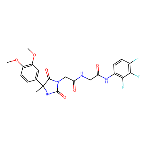 2-[[2-[4-(3,4-dimethoxyphenyl)-4-methyl-2,5-dioxoimidazolidin-1-yl]acetyl]amino]-N-(2,3,4-trifluorophenyl)acetamide structure