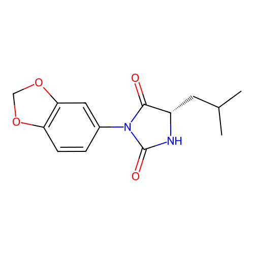 (S)-3-(benzo[d][1,3]dioxol-5-yl)-5-isobutylimidazolidine-2,4-dione structure