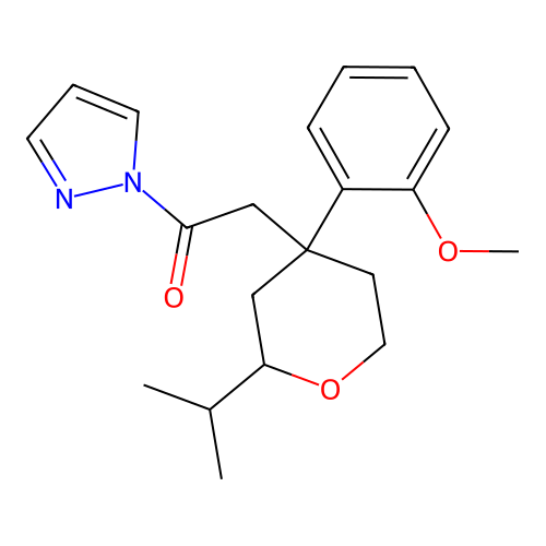 2-[4-(2-methoxyphenyl)-2-propan-2-yloxan-4-yl]-1-pyrazol-1-ylethanone structure
