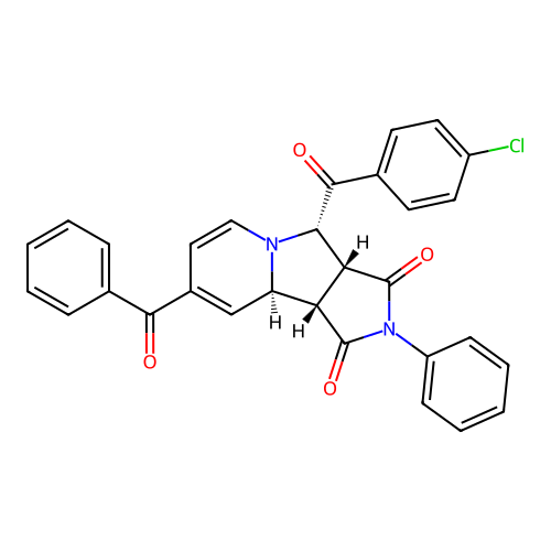 (3aR,4S,9aR,9bS)-4-[(4-chlorophenyl)carbonyl]-2-phenyl-8-(phenylcarbonyl)-3a,4,9a,9b-tetrahydro-1H-pyrrolo[3,4-a]indolizine-1,3(2H)-dione structure