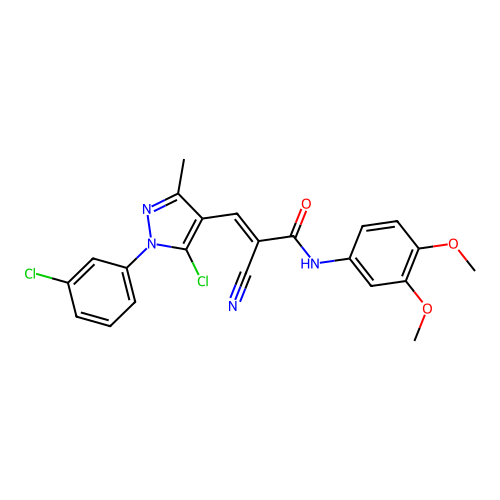 3-[5-chloro-1-(3-chlorophenyl)-3-methyl-1H-pyrazol-4-yl]-2-cyano-N-(3,4-dimethoxyphenyl)prop-2-enamide structure