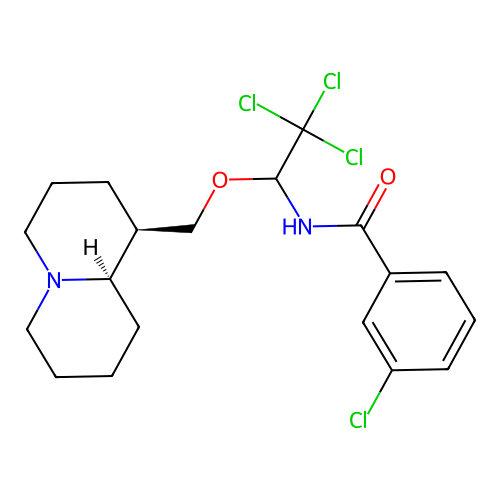 3-chloro-N-(2,2,2-trichloro-1-(((1R,9aR)-octahydro-1H-quinolizin-1-yl)methoxy)ethyl)benzamide structure