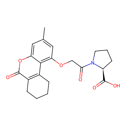 (S)-1-(2-((3-methyl-6-oxo-7,8,9,10-tetrahydro-6H-benzo[c]chromen-1-yl)oxy)acetyl)pyrrolidine-2-carboxylic acid structure