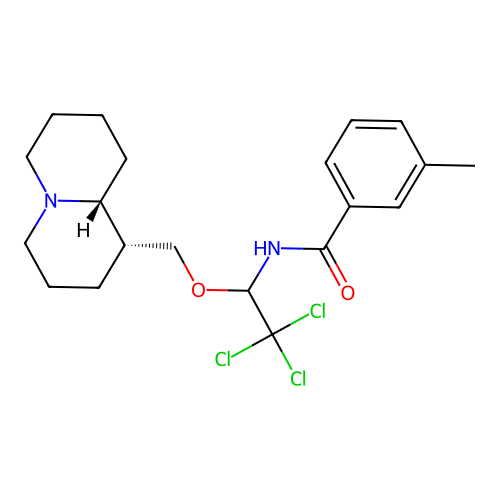 3-methyl-N-(2,2,2-trichloro-1-(((1R,9aR)-octahydro-1H-quinolizin-1-yl)methoxy)ethyl)benzamide structure