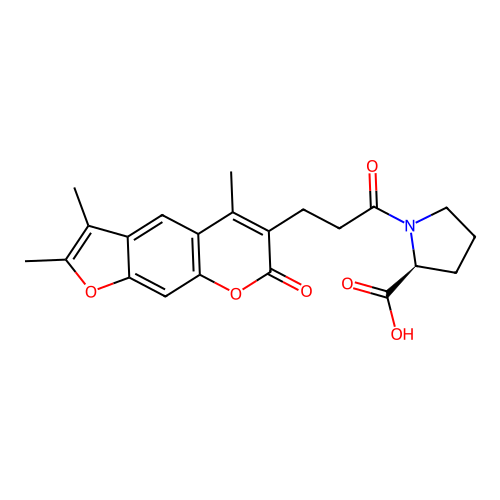 (S)-1-(3-(2,3,5-trimethyl-7-oxo-7H-furo[3,2-g]chromen-6-yl)propanoyl)pyrrolidine-2-carboxylic acid structure