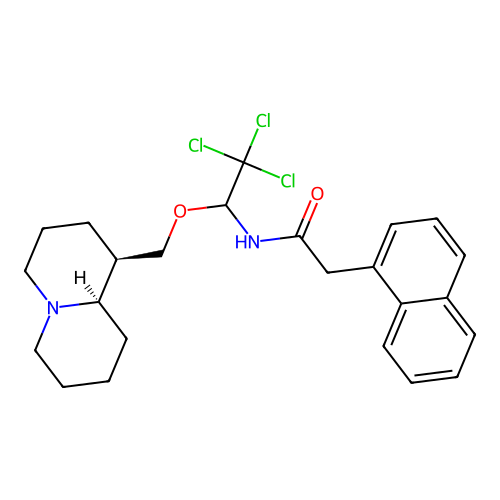 2-(naphthalen-1-yl)-N-(2,2,2-trichloro-1-(((1R,9aR)-octahydro-1H-quinolizin-1-yl)methoxy)ethyl)acetamide structure