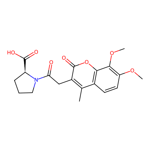 1-[(7,8-dimethoxy-4-methyl-2-oxo-2H-chromen-3-yl)acetyl]-L-proline structure