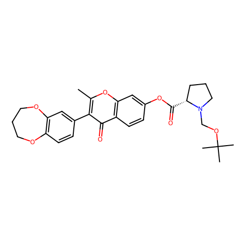 (S)-3-(3,4-dihydro-2H-benzo[b][1,4]dioxepin-7-yl)-2-methyl-4-oxo-4H-chromen-7-yl 1-(tert-butoxymethyl)pyrrolidine-2-carboxylate structure