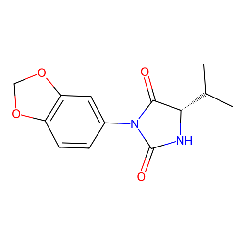 (S)-3-(benzo[d][1,3]dioxol-5-yl)-5-isopropylimidazolidine-2,4-dione structure