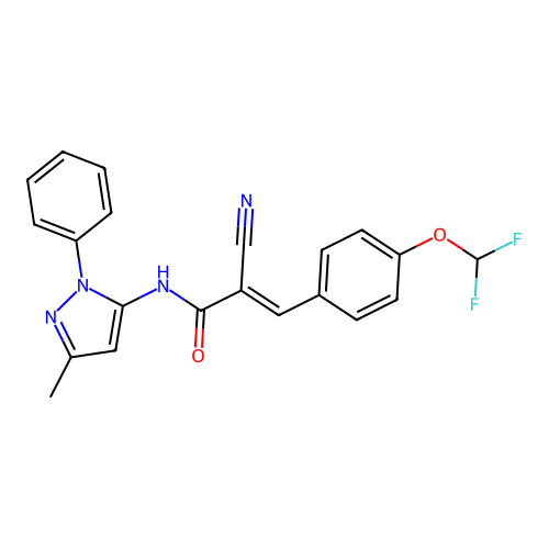 (E)-2-cyano-3-[4-(difluoromethoxy)phenyl]-N-(5-methyl-2-phenylpyrazol-3-yl)prop-2-enamide structure