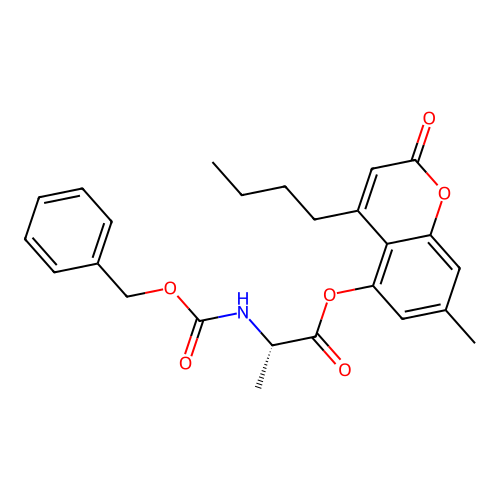 (S)-4-butyl-7-methyl-2-oxo-2H-chromen-5-yl 2-(((benzyloxy)carbonyl)amino)propanoate structure