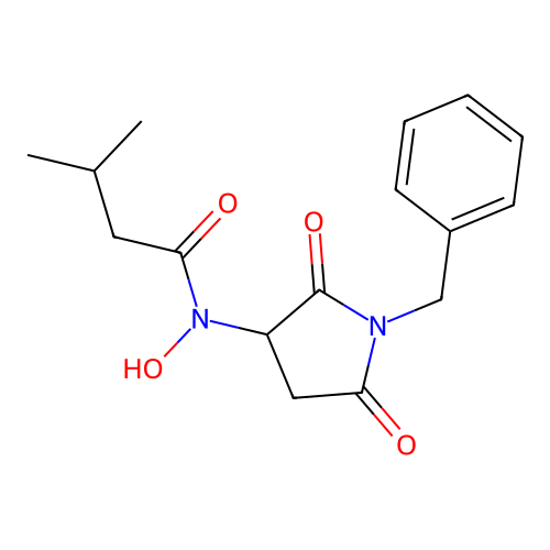 N-(1-benzyl-2,5-dioxopyrrolidin-3-yl)-N-hydroxy-3-methylbutanamide structure