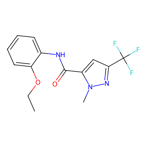 N-(2-ethoxyphenyl)-2-methyl-5-(trifluoromethyl)pyrazole-3-carboxamide structure