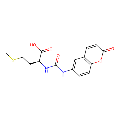 (S)-4-(methylthio)-2-(3-(2-oxo-2H-chromen-6-yl)ureido)butanoic acid structure