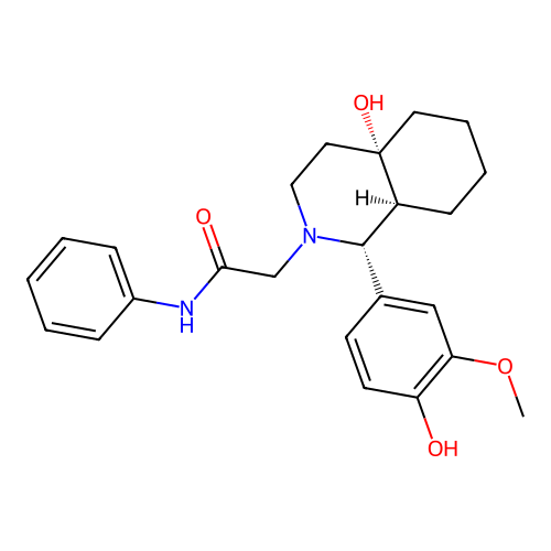 2-[(1R,4aS,8aS)-4a-hydroxy-1-(4-hydroxy-3-methoxyphenyl)-1,3,4,5,6,7,8,8a-octahydroisoquinolin-2-yl]-N-phenylacetamide structure