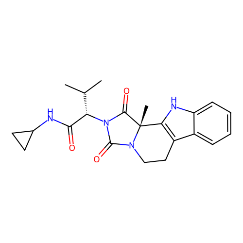 (2S)-N-cyclopropyl-3-methyl-2-[(11bS)-11b-methyl-1,3-dioxo-5,6,11,11b-tetrahydro-1H-imidazo[1',5':1,2]pyrido[3,4-b]indol-2(3H)-yl]butanamide structure