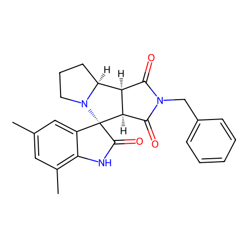 (3S,3'aR,8'aS,8'bS)-2'-benzyl-5,7-dimethylspiro[1H-indole-3,4'-3a,6,7,8,8a,8b-hexahydropyrrolo[3,4-a]pyrrolizine]-1',2,3'-trione structure
