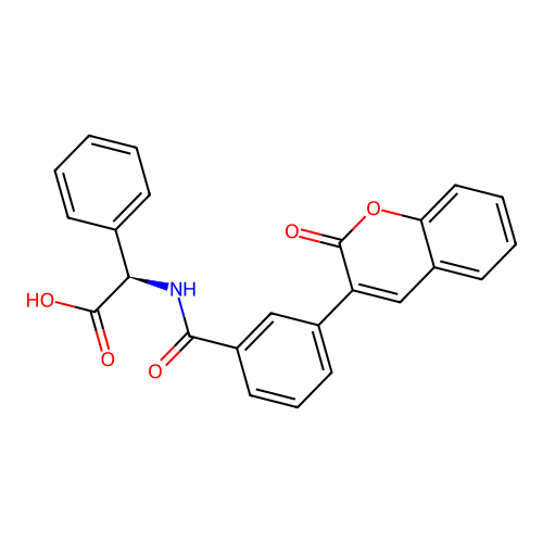(R)-2-(3-(2-oxo-2H-chromen-3-yl)benzamido)-2-phenylacetic acid structure