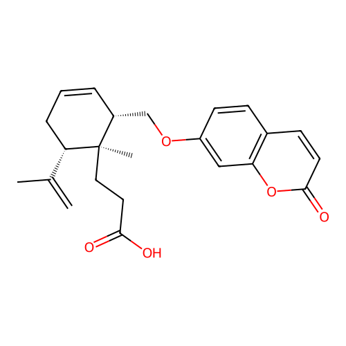 3-((1S,2S,6S)-1-methyl-2-(((2-oxo-2H-chromen-7-yl)oxy)methyl)-6-(prop-1-en-2-yl)cyclohex-3-en-1-yl)propanoic acid structure