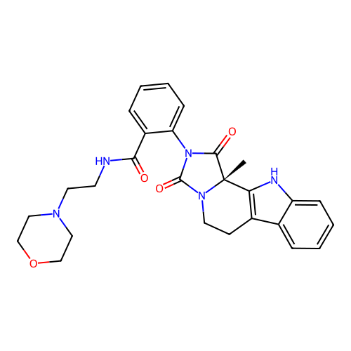 (S)-2-(11b-methyl-1,3-dioxo-5,6-dihydro-1H-imidazo[1',5':1,2]pyrido[3,4-b]indol-2(3H,11H,11bH)-yl)-N-(2-morpholinoethyl)benzamide structure