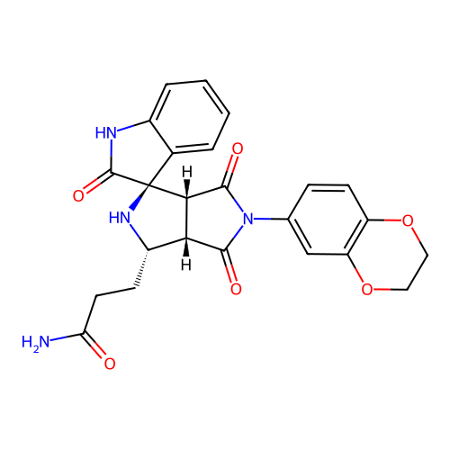 3-((1'R,3'S,3a'S,6a'R)-5'-(2,3-dihydrobenzo[b][1,4]dioxin-6-yl)-2,4',6'-trioxo-3',3a',4',5',6',6a'-hexahydro-2'H-spiro[indoline-3,1'-pyrrolo[3,4-c]pyrrol]-3'-yl)propanamide structure