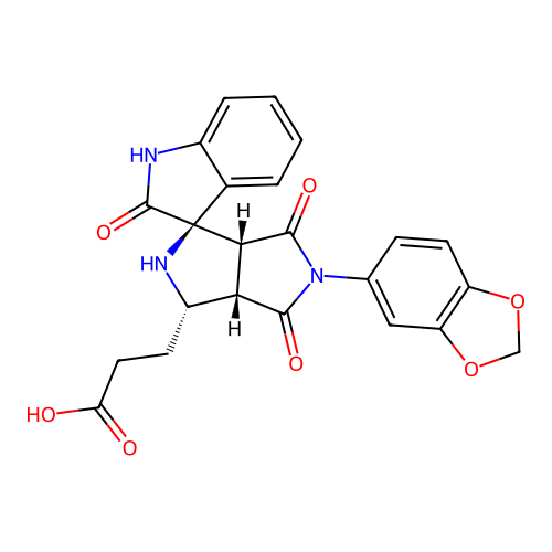 3-((1'R,3'S,3a'S,6a'R)-5'-(benzo[d][1,3]dioxol-5-yl)-2,4',6'-trioxo-3',3a',4',5',6',6a'-hexahydro-2'H-spiro[indoline-3,1'-pyrrolo[3,4-c]pyrrol]-3'-yl)propanoic acid structure