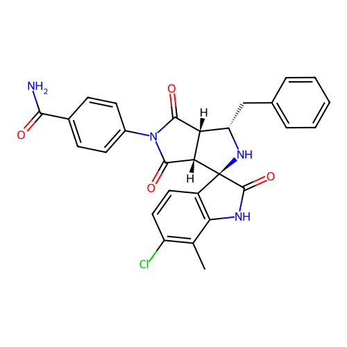 4-((1'R,3'S,3a'S,6a'R)-3'-benzyl-6-chloro-7-methyl-2,4',6'-trioxo-3a',4',6',6a'-tetrahydro-2'H-spiro[indoline-3,1'-pyrrolo[3,4-c]pyrrol]-5'(3'H)-yl)benzamide structure