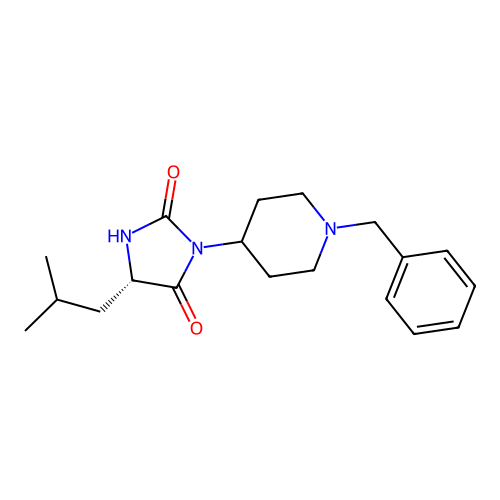 (5S)-3-(1-benzylpiperidin-4-yl)-5-(2-methylpropyl)imidazolidine-2,4-dione structure