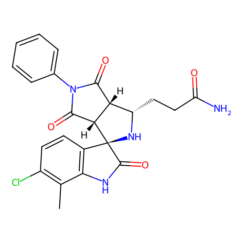 3-((1'R,3'S,3a'S,6a'R)-6-chloro-7-methyl-2,4',6'-trioxo-5'-phenyl-3',3a',4',5',6',6a'-hexahydro-2'H-spiro[indoline-3,1'-pyrrolo[3,4-c]pyrrol]-3'-yl)propanamide structure