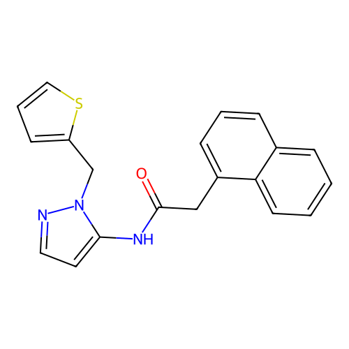 2-(naphthalen-1-yl)-N-[1-(thiophen-2-ylmethyl)-1H-pyrazol-5-yl]acetamide structure