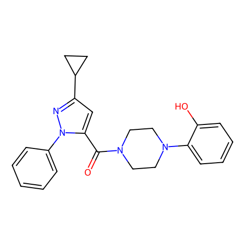 (3-Cyclopropyl-1-phenyl-1H-pyrazol-5-yl)[4-(2-hydroxyphenyl)piperazin-1-yl]methanone structure