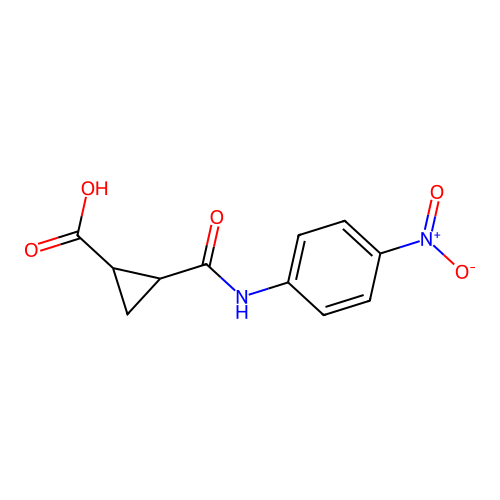 (1R,2S)-2-[(4-nitroanilino)carbonyl]cyclopropanecarboxylic acid structure