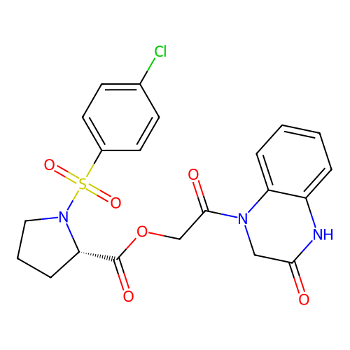 [2-oxo-2-(3-oxo-2,4-dihydroquinoxalin-1-yl)ethyl] (2S)-1-(4-chlorophenyl)sulfonylpyrrolidine-2-carboxylate structure