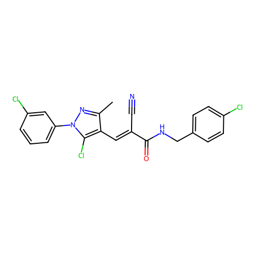 (E)-3-[5-chloro-1-(3-chlorophenyl)-3-methylpyrazol-4-yl]-N-[(4-chlorophenyl)methyl]-2-cyanoprop-2-enamide structure