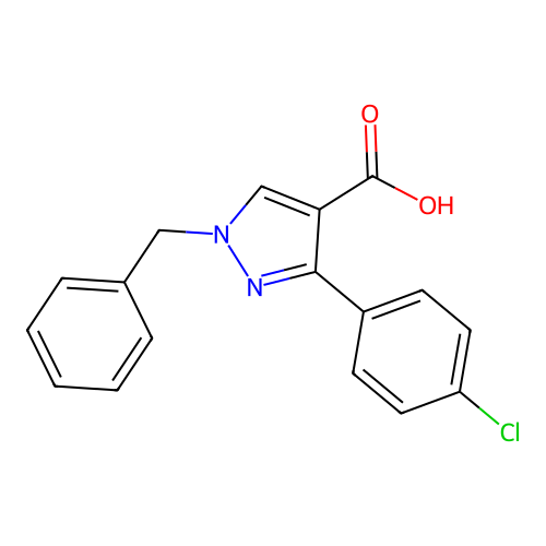 1-benzyl-3-(4-chlorophenyl)-1H-pyrazole-4-carboxylic acid structure