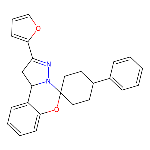 2'-(furan-2-yl)-4-phenyl-1',10b'-dihydrospiro[cyclohexane-1,5'-pyrazolo[1,5-c][1,3]benzoxazine] structure