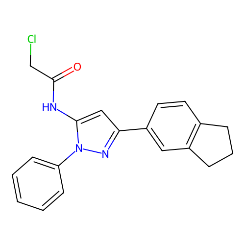 2-chloro-N-[3-(2,3-dihydro-1H-inden-5-yl)-1-phenyl-1H-pyrazol-5-yl]acetamide structure