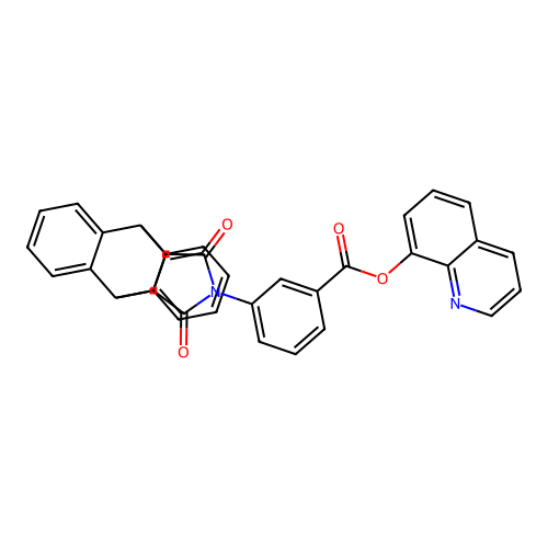 quinolin-8-yl 3-(16,18-dioxo-17-azapentacyclo[6.6.5.0~2,7~.0~9,14~.0~15,19~]nonadeca-2,4,6,9,11,13-hexaen-17-yl)benzoate (non-preferred name) structure