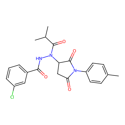 3-chloro-N'-[1-(4-methylphenyl)-2,5-dioxopyrrolidin-3-yl]-N'-(2-methylpropanoyl)benzohydrazide structure