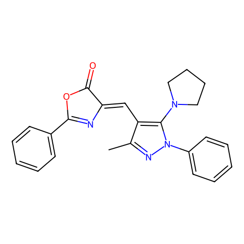 (4Z)-4-[(3-methyl-1-phenyl-5-pyrrolidin-1-ylpyrazol-4-yl)methylidene]-2-phenyl-1,3-oxazol-5-one structure