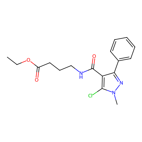 ethyl 4-{[(5-chloro-1-methyl-3-phenyl-1H-pyrazol-4-yl)carbonyl]amino}butanoate structure
