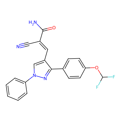 (E)-2-cyano-3-[3-[4-(difluoromethoxy)phenyl]-1-phenylpyrazol-4-yl]prop-2-enamide structure